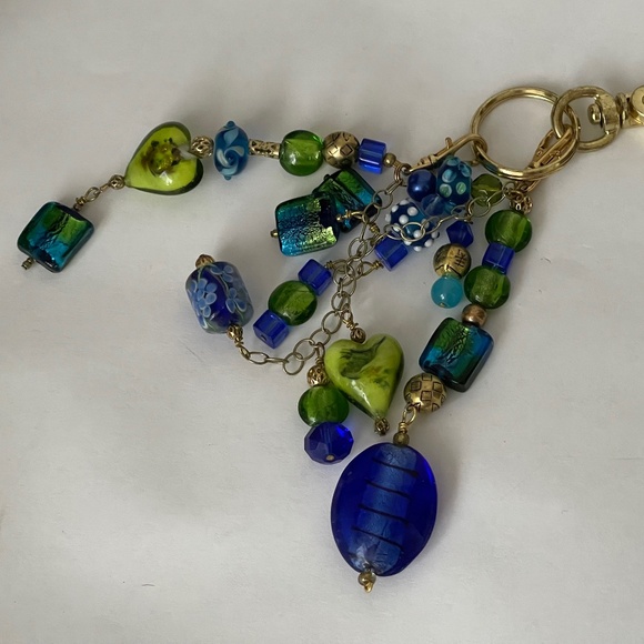 Multi color glass, crystal, metal beads bag charm, keychain, keyring Handmade - Picture 3 of 4